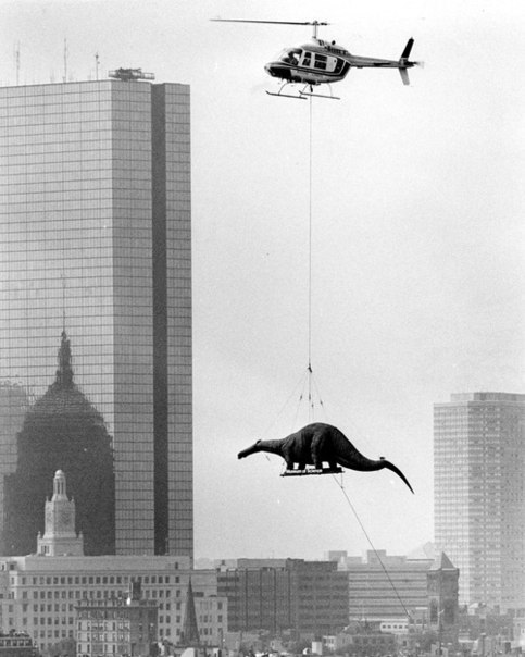 Перевозка макета динозавра в музей науки. Бостон, США. 1984 год.