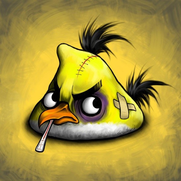 Пострадавшие птицы «Angry Birds» после драки в серии иллюстраций Scooterek.