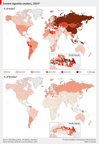 Больше всего курильщиков живет в России, Китае, Индонезии.