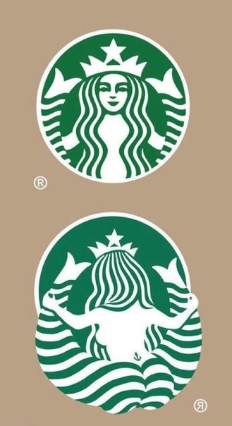 Логотип Starbucks с разных сторон