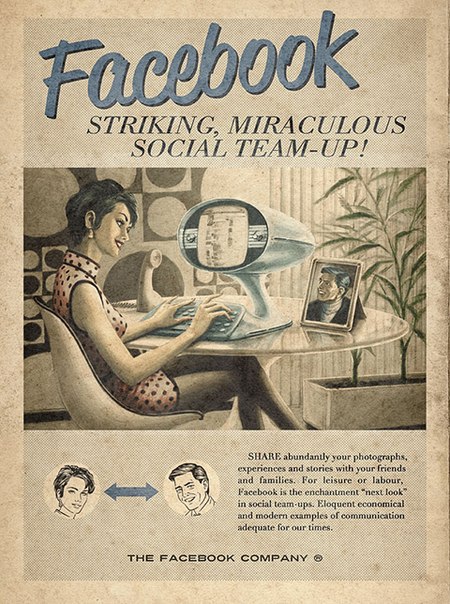 Если бы Facebook, Skype и YouTube были изобретены лет 50-60 назад, то выглядело бы это примерно так, как на этих постерах работы Родольфо Сампайо и Марко Мартинса