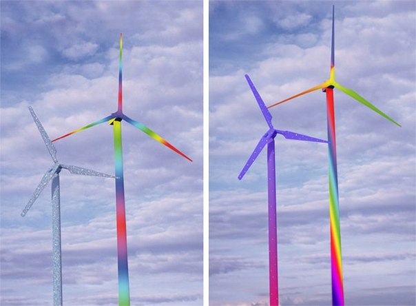 Художник Хорст Гласкер создает рисунки на ветряных мельницах  в рамках своего проекта Aero Art installation.