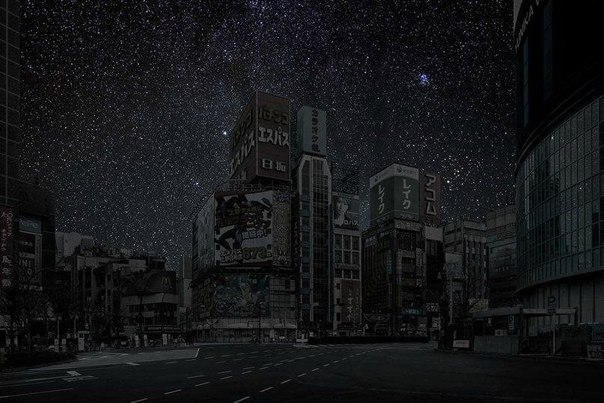 Французский фотограф Тьери Коэн создал серию фотографий  Темные города”, чтобы мы могли представить, как бы выглядело ночное небо в городах, если бы в них погасли все огни. Фотографии ночного звездного неба он делал далеко за городом и потом совмещал с фотографиями городов.