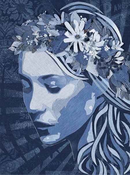 Британский художник Иэн Берри – большой поклонник тканей, особенно джинсовой. При помощи своеобразных мозаик, которые создаются лоскутками разной степени высветления, автор создает свои портреты и пейзажи.