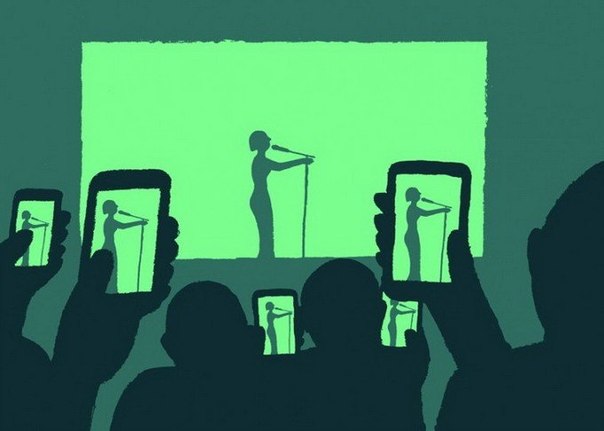 Графический дизайнер Жан Жюльен особое внимание уделяет иронии над зависимостью современного общества от мобильных устройств и социальных сетей.