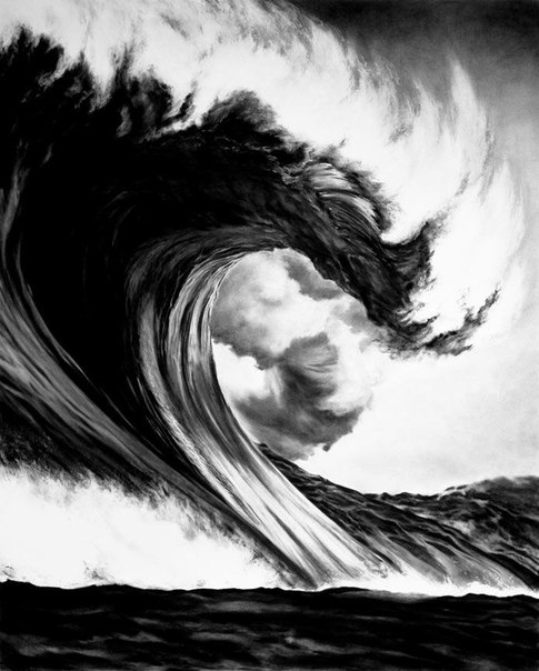 Волны, нарисованные углем от художника Роберта Лонго